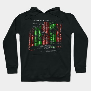 Nest Robber - Ornithomimid and Protoceratops, red and green stripes Hoodie